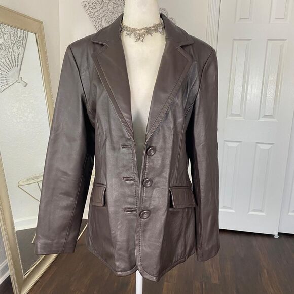 Worthington Vintage 90s Dark Brown Soft Lambskin Leather Blazer Jacket M - Picture 3 of 8